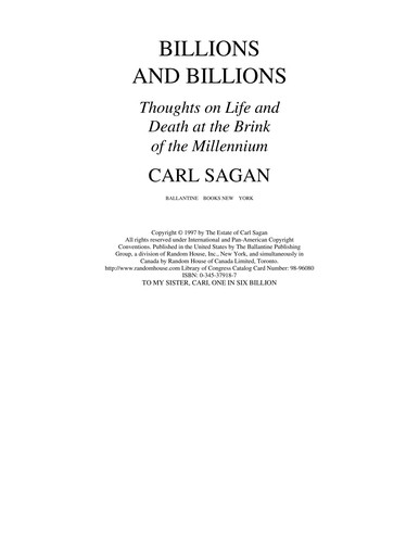 Carl Sagan: Billions and billions (1998, Ballantine Pub.)