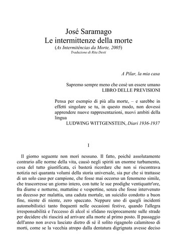 José Saramago: Le intermittenze della morte (Italian language, 2006, Einaudi)